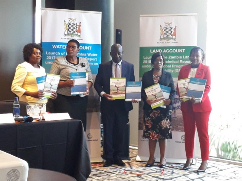 Figure 1: The Government of the Republic of Zambia and the World Bank representatives launching the updated Land (2018-2021) and Water (2017-2020) NCA technical reports.